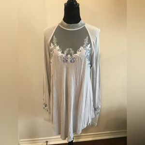 Free People Light Blue Mesh Long Sleeve Shirt